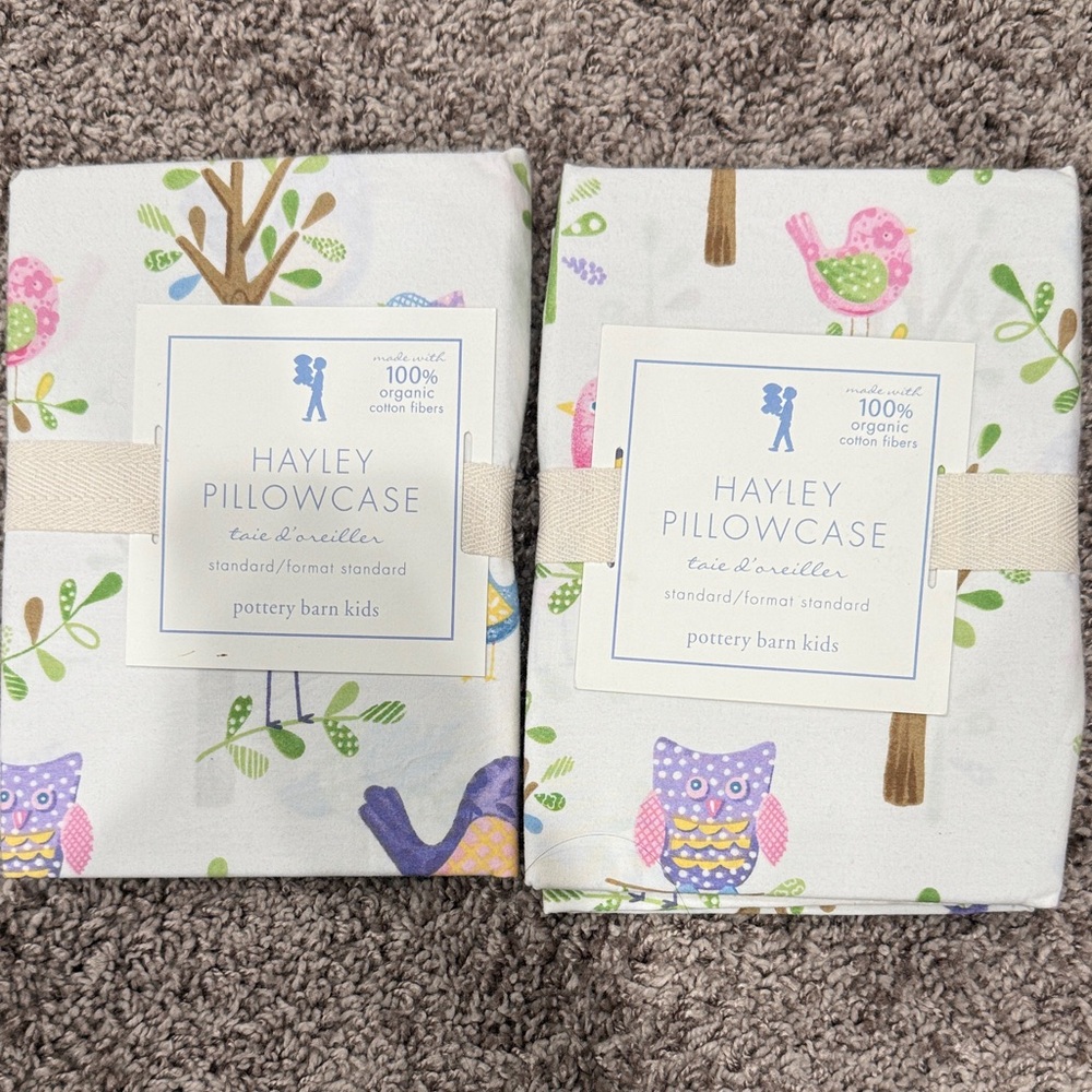 Pottery Barn Kids Hayley Pillowcase - White with Pink and Green Owls